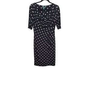 Ralph Lauren Polka Dot Dress With Cowl Neck & Half Sleeves Size 6